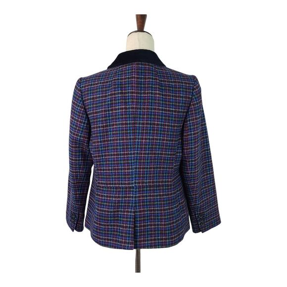 Talbots Navy Blue Pink Red Green Plaid Lined Wool Blend Jacket Blazer Coat 10 P - Picture 3 of 6
